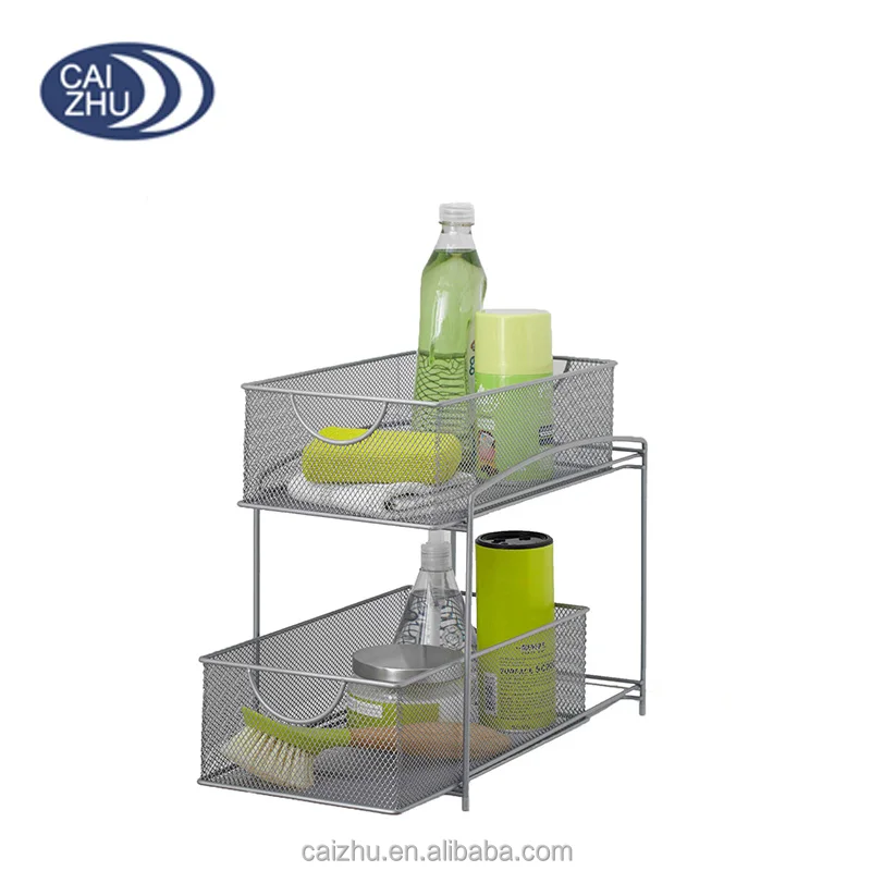 Under The Sink 2 Tier Mesh Slide Out Storage Drawer Shelf 2 Tier