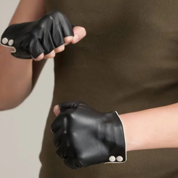 women wearing simple style fingerless leather glove