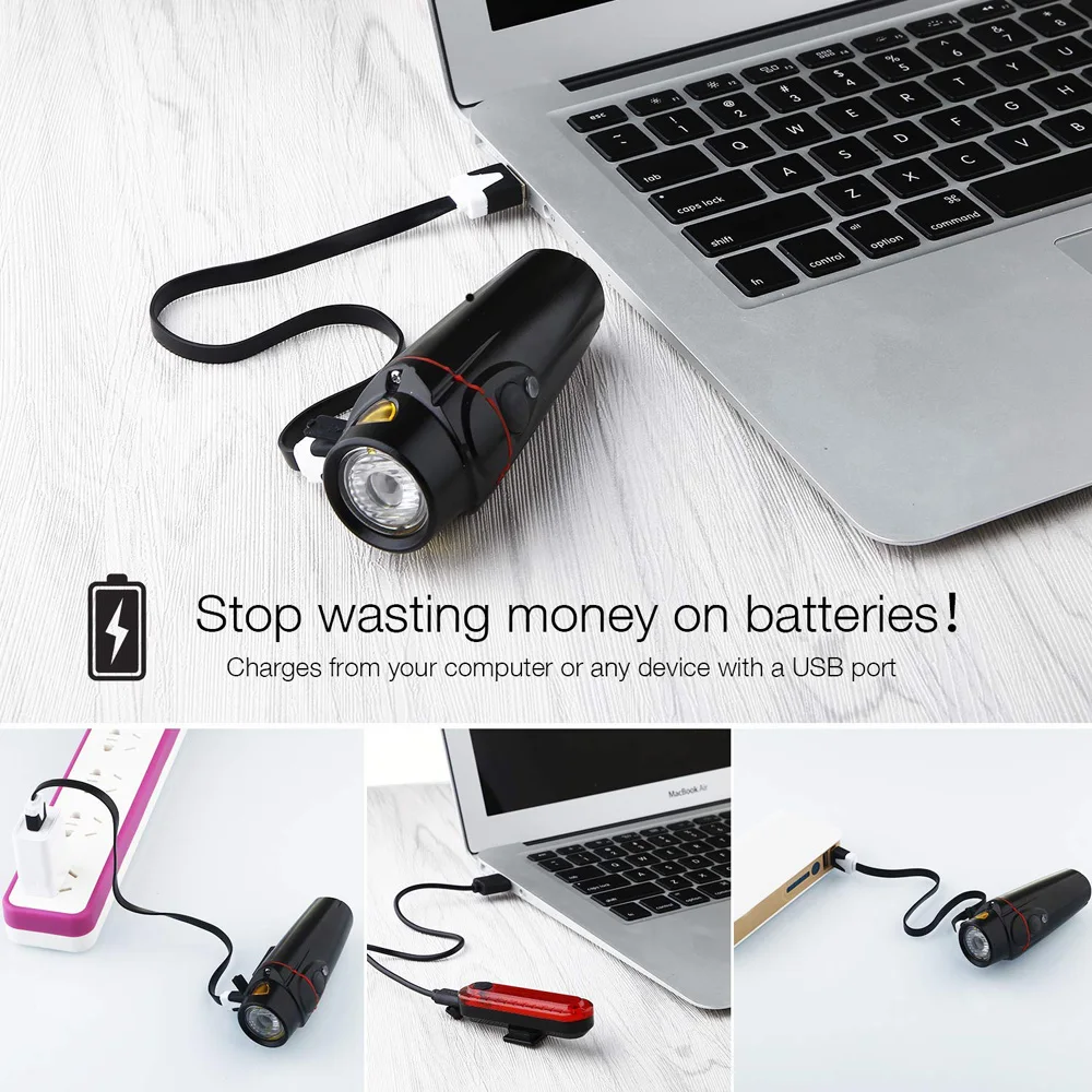 00LM USB Rechargeable Bike Front Light Cycling Bicycle LED Lamp w// Battery