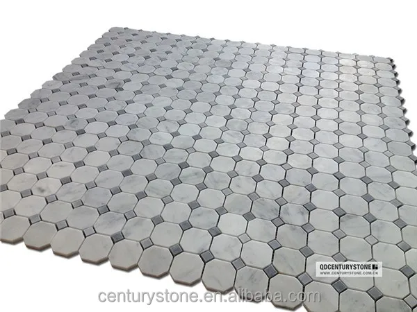 2 "x 2" gris mma octógono blanco carrara marmol mosaico baño piso de
