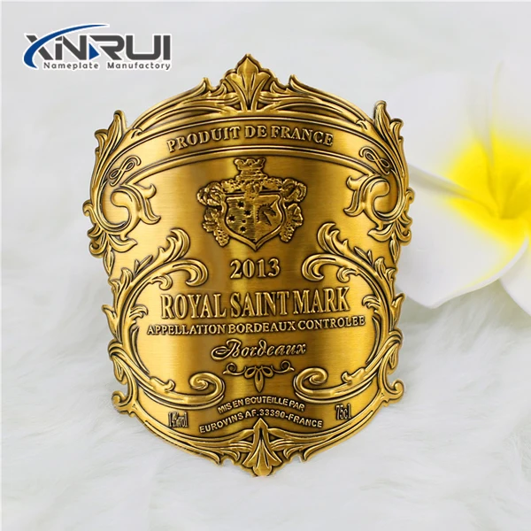 Custom Aluminum Embossed Bottle Label Metal Logo Wine Metal Sticker