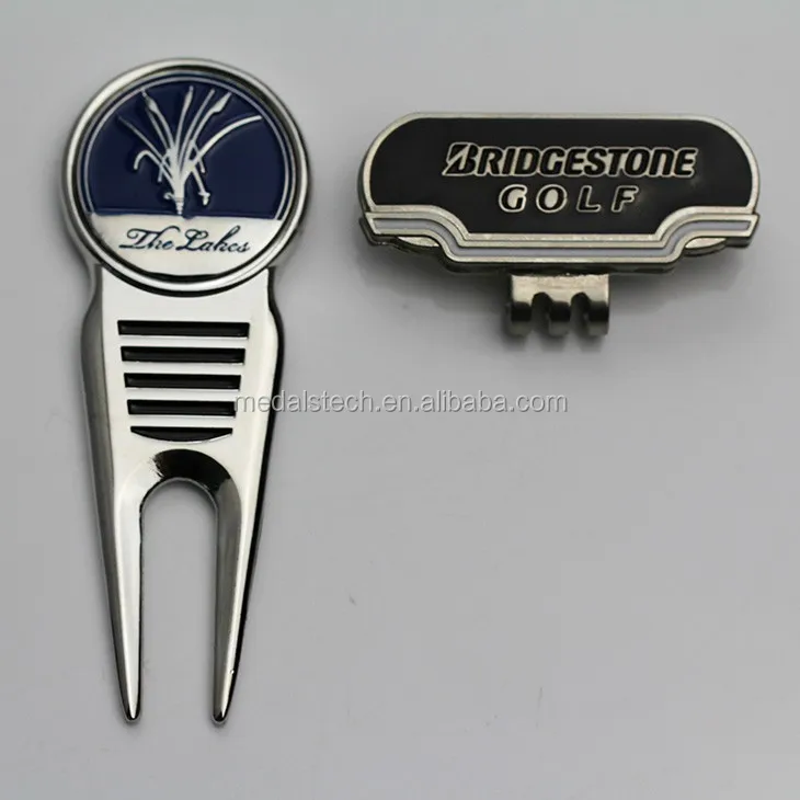 Personalized custom Logo metal golf cap clip and stainless steel divot repair tool
