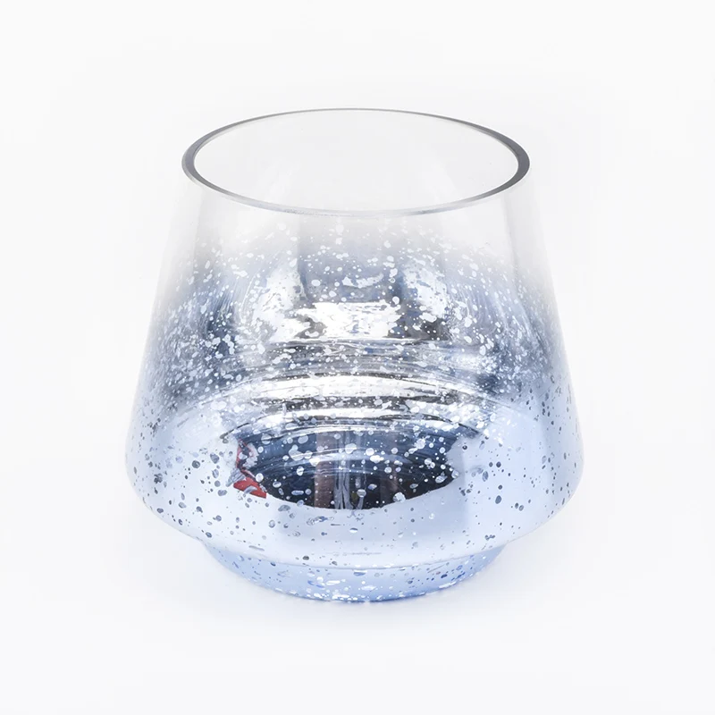 Wholesale glass candle holder gradient mercury colored home decoration sky blue