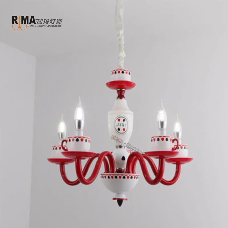 Rima Lighting Glass Crystal Chandelier Cristal Lustre Pendant Lamp with Lovely Coffee Cup for Kids Children Cartoon Room Decor