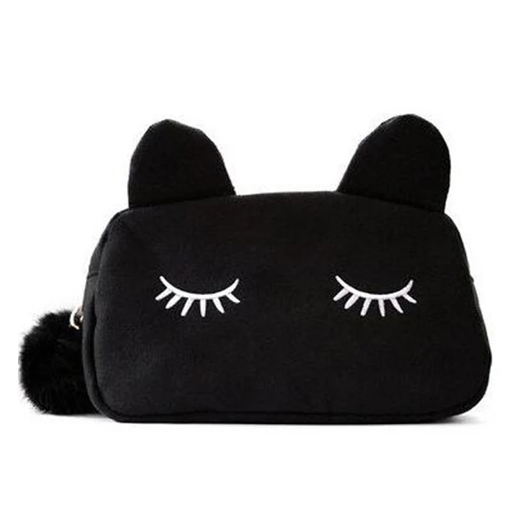 Women Purse Children S Bag Cartoon Cat Makeup Flannel Pouch Cosmetic Product On