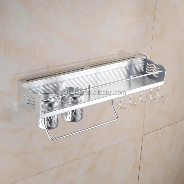 Wall Mounted Kitchen Hanging Holder Stainless Shelf Aluminum Spice Rack