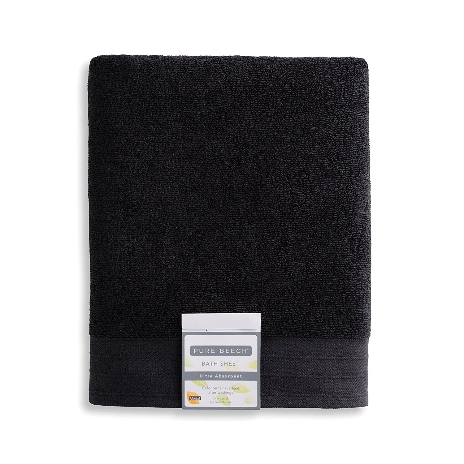 PURE PLANT HOME Pure Beech 3-Piece Bath Towel Set – Cotton Modal Blend - Hotel Quality, Bright, Super Soft and Highly Absorbent - Black