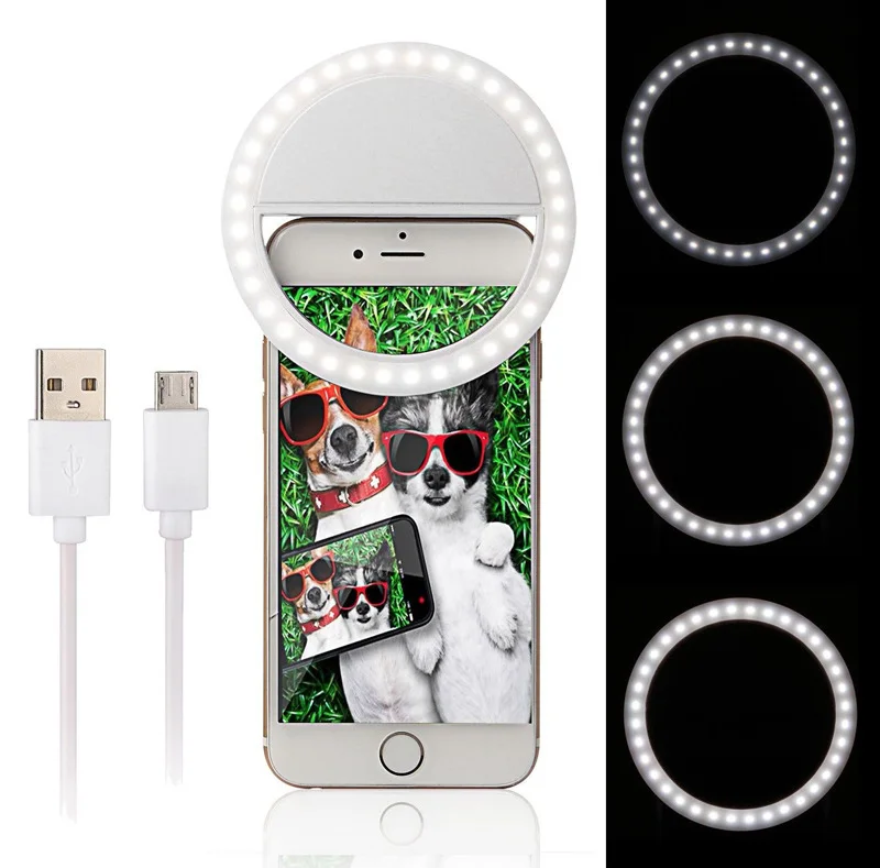 Girl Makes up Selfie Ring Light Rechargeable Portable Clip-on Selfie Fill Light with 40 LED for Smart Phone Photography Camera Video 