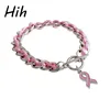 Wholesale women Jewelry String Pink Ribbon Cord Breast Cancer Awareness Bracelets