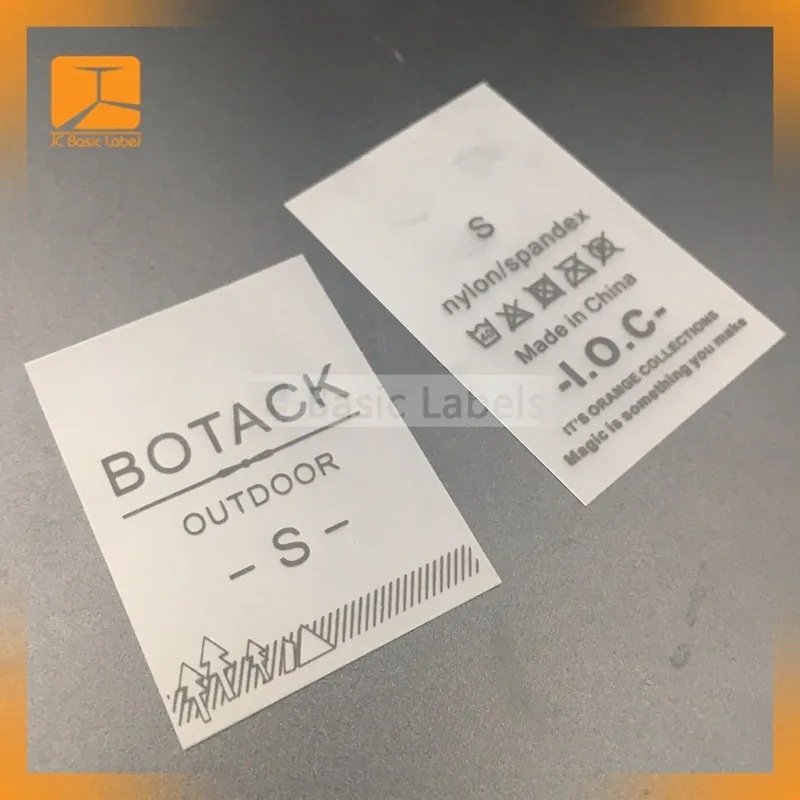 Best price garment clear TPU or cotton care label, black satin label, clothing nylon washing label