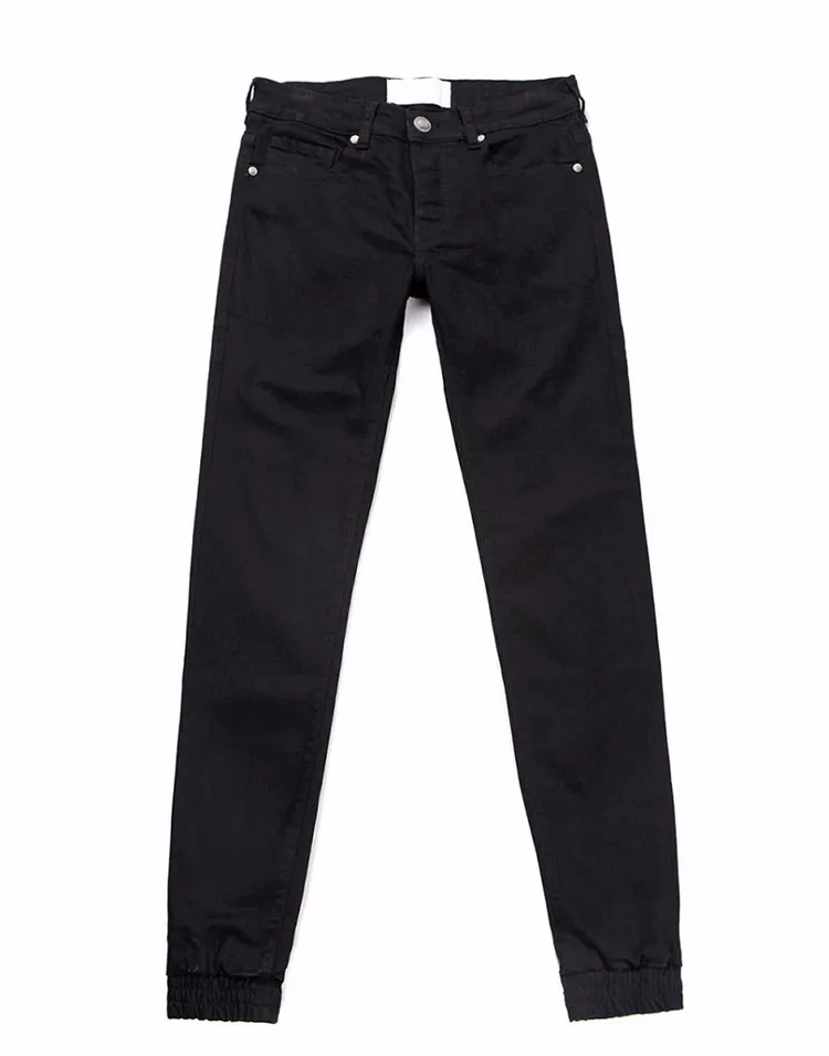 皇家狼牛仔服装厂黑色时尚慢跑牛仔裤裤子男士慢跑修身紧身