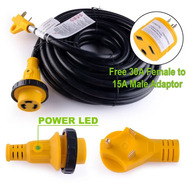 25 Foot Rv Extension Cord 30 Amp Power Supply Cable For Trailer Camper Motorhome
