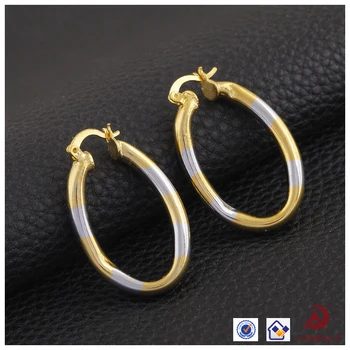 Two Tone 18k Gold Plated Round Shape Simple Design Earrings Hoop Two Tone 18k Gold Plated Round Shape Simple Design Earrings Hoop Earring