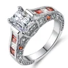 New Concept Design Simple Tension Setting Red and White Square Cubic Zircon Wedding Ring For Women