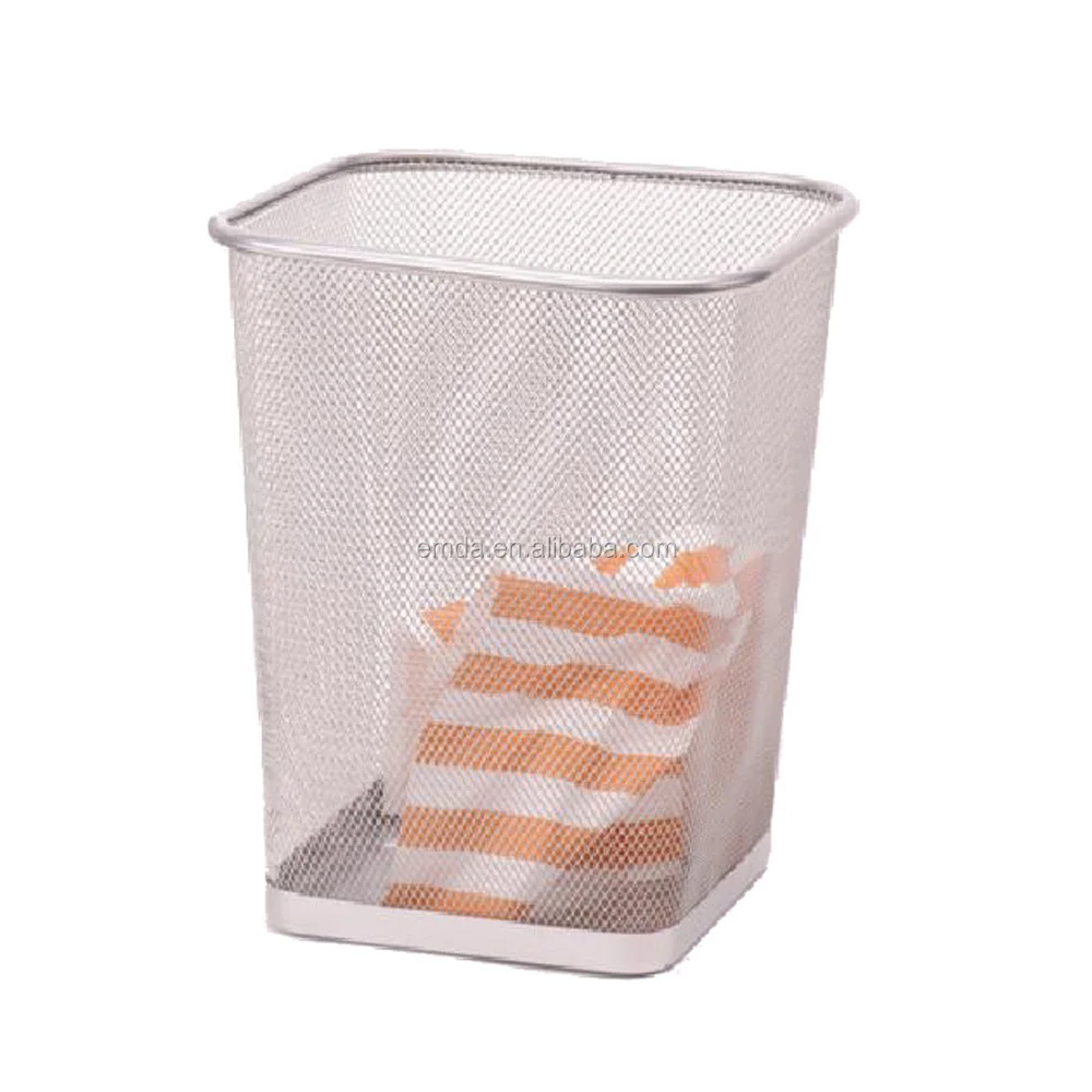 Hotel Square Metal Mesh Paper Waste Bins Decorative Waste Baskets