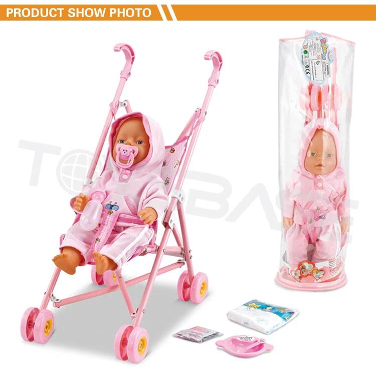 16 Inch Lifelike Real Dolls Silicone Reborn Toy Trolley Baby Stroller