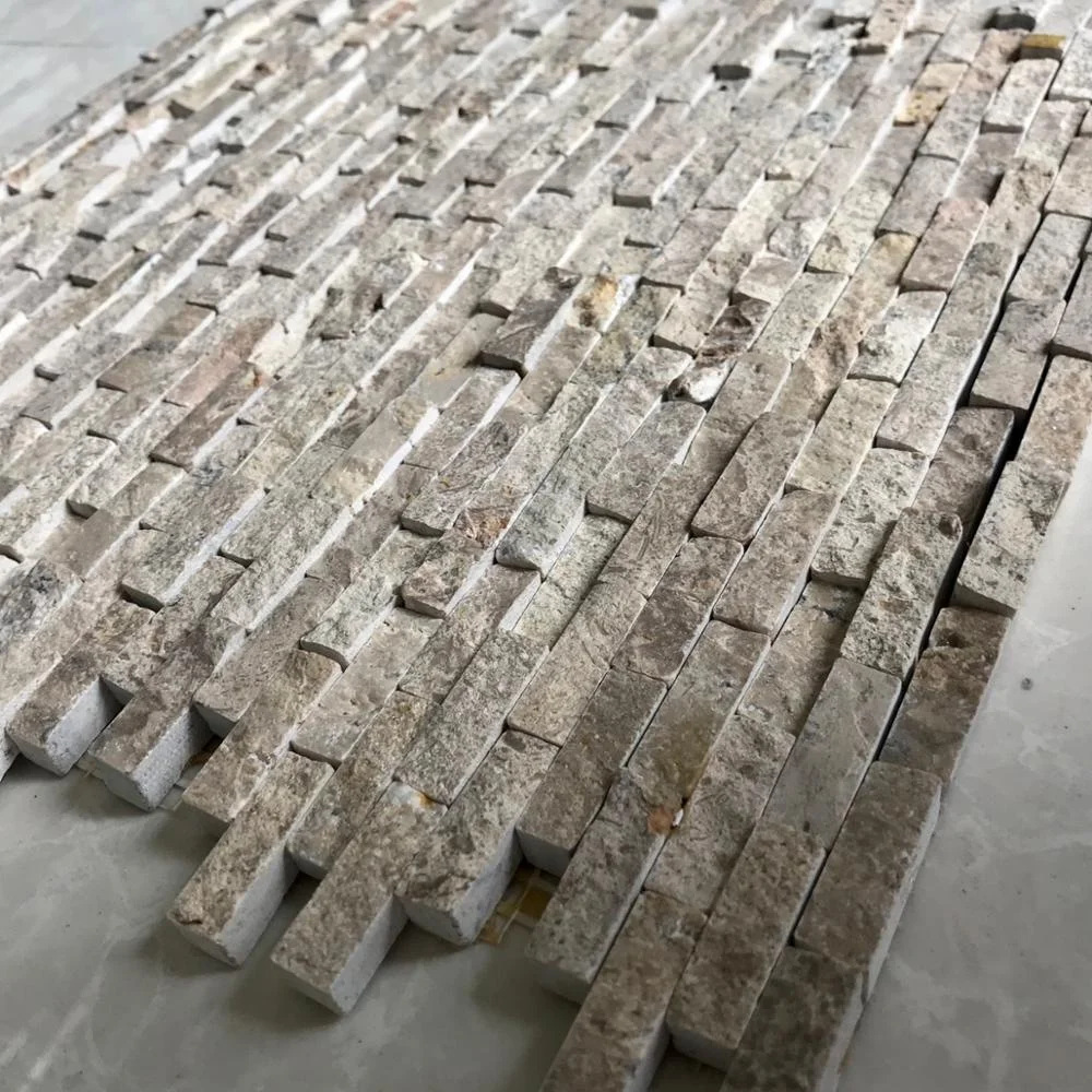 Irregular natural beige split face travertine stone mosaic customizable wall and floor tiles