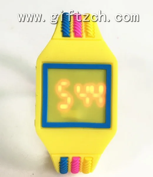 Rainbow Square screw Kids children Silicone touch LED watch