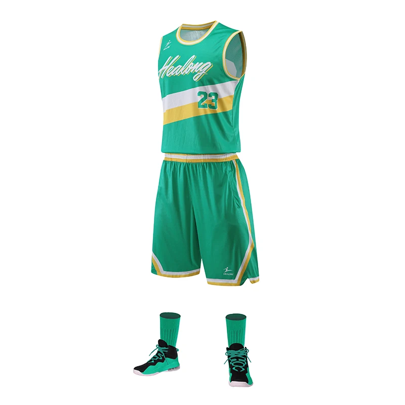 Color Green Basketball Uniform Set Practice Jersey Sublimated