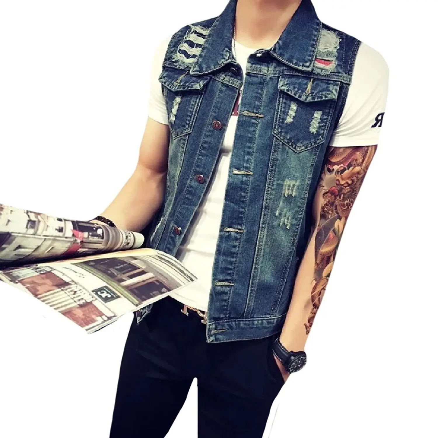 Cheap Black Sleeveless Denim Jacket Mens, find Black Sleeveless Denim