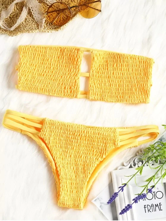 yellow bandeau bathing suit