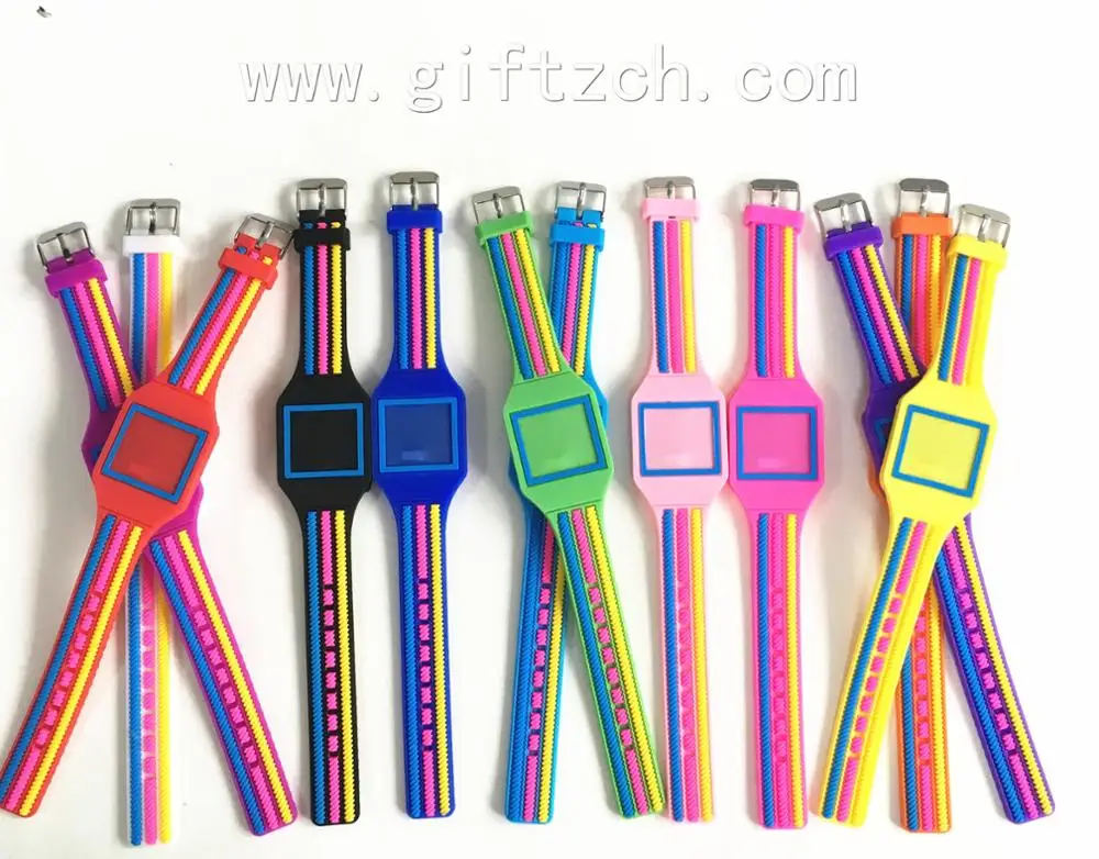 Rainbow Square screw Kids children Silicone touch LED watch