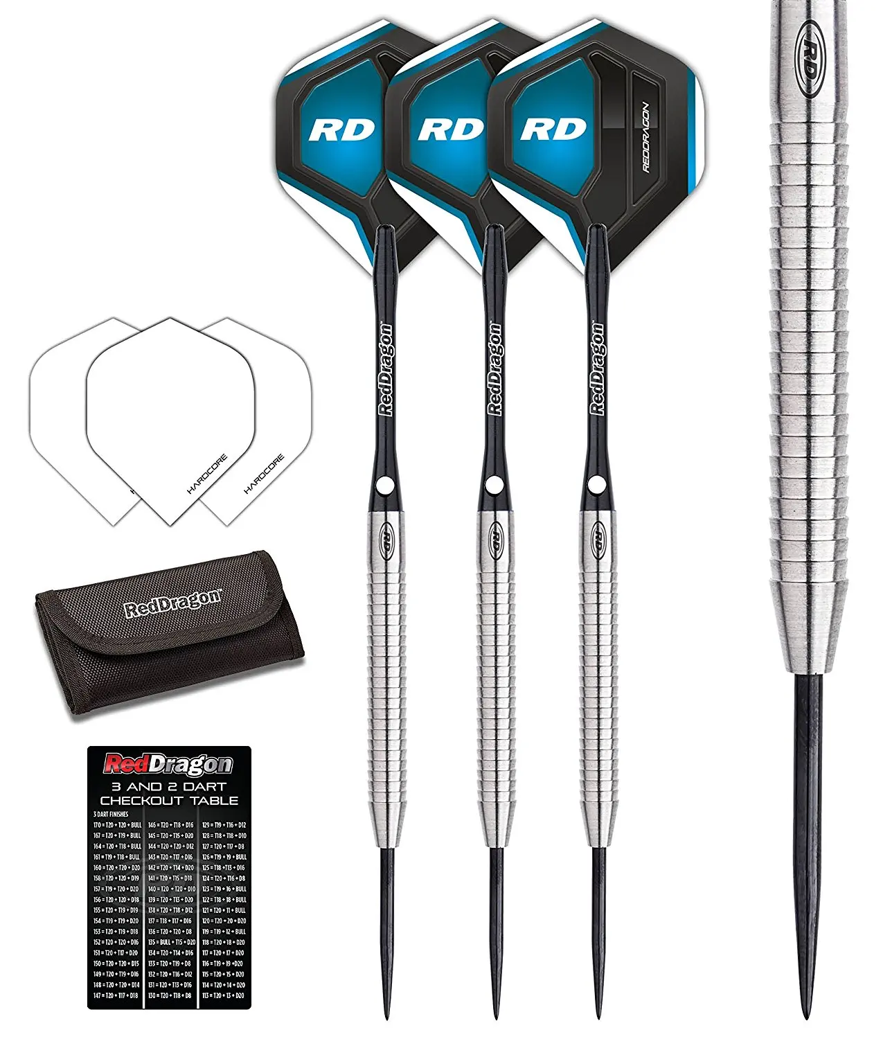 Red Dragon Razor Edge 1: 24g - 85% Tungsten Steel Darts with Flights, Shafts & Wallet & Red Dragon Checkout Card