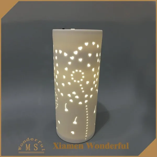hollowed ceramic long stem candle holder lantern pillar candlestick lamp wholesale cylinder led light holder for modern home