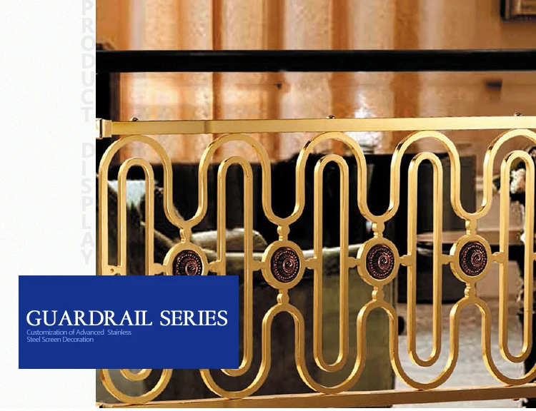 high end decorative brass material staircase handrail design mirror steel hotel safety balcony railing