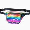 wholesale pu leather waist bag unisex holographic shiny iridescent fanny pack with embroidery bumbag