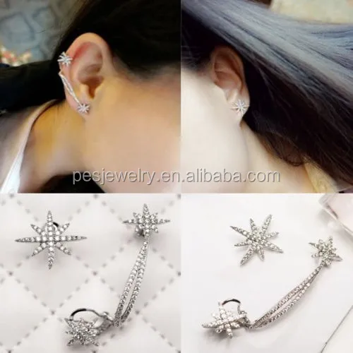 Fashion Womens Punk Gothic Snowflake Rhinestone Clip Ear Cuff Wrap Stud Earrings