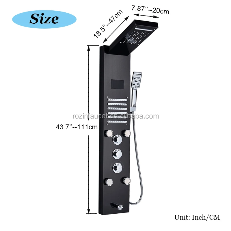 Bathroom Dark Night Black Shower Column Waterfall Shower Panel Jets