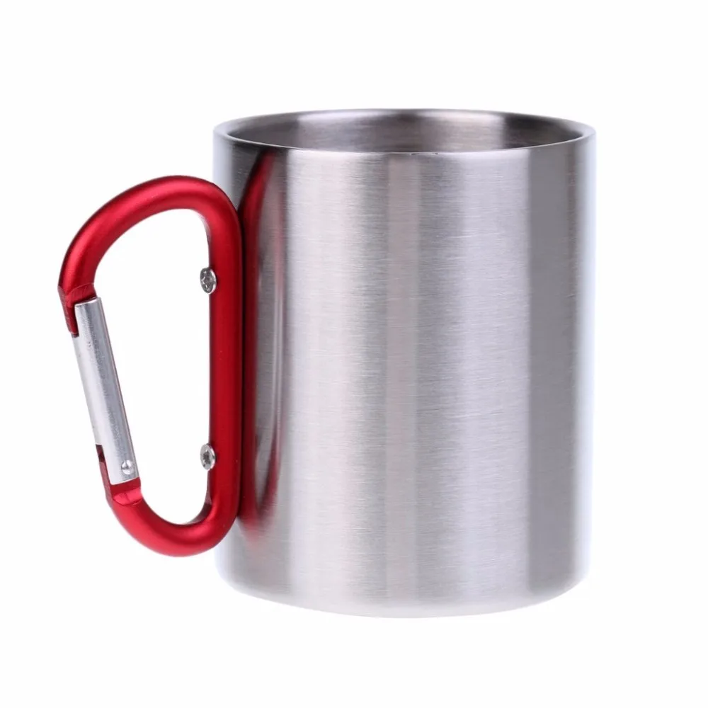 stainless steel mug with carabiner clip handle