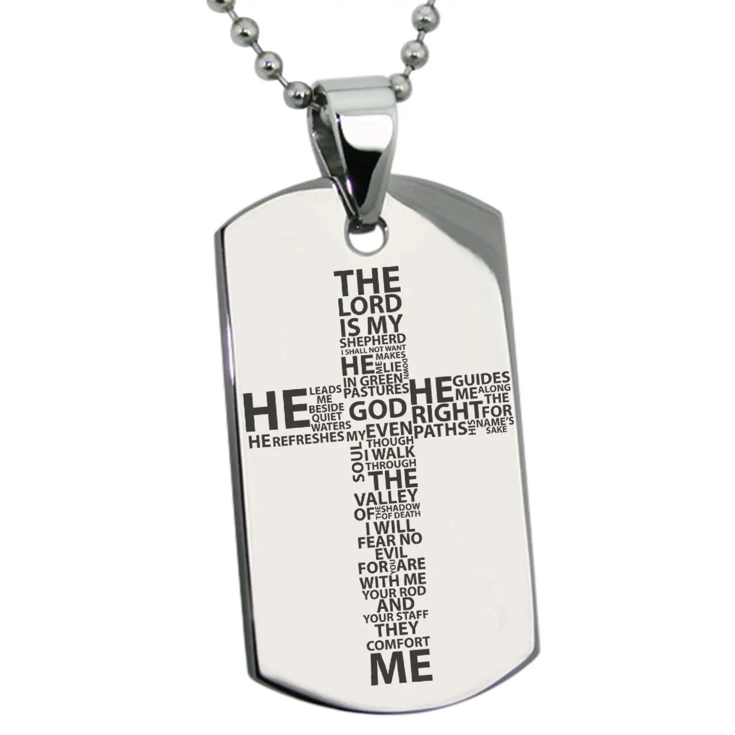 Stainless Steel Dog Tag Necklace with U.S Army Logo with Psalm 23:4 Inscription