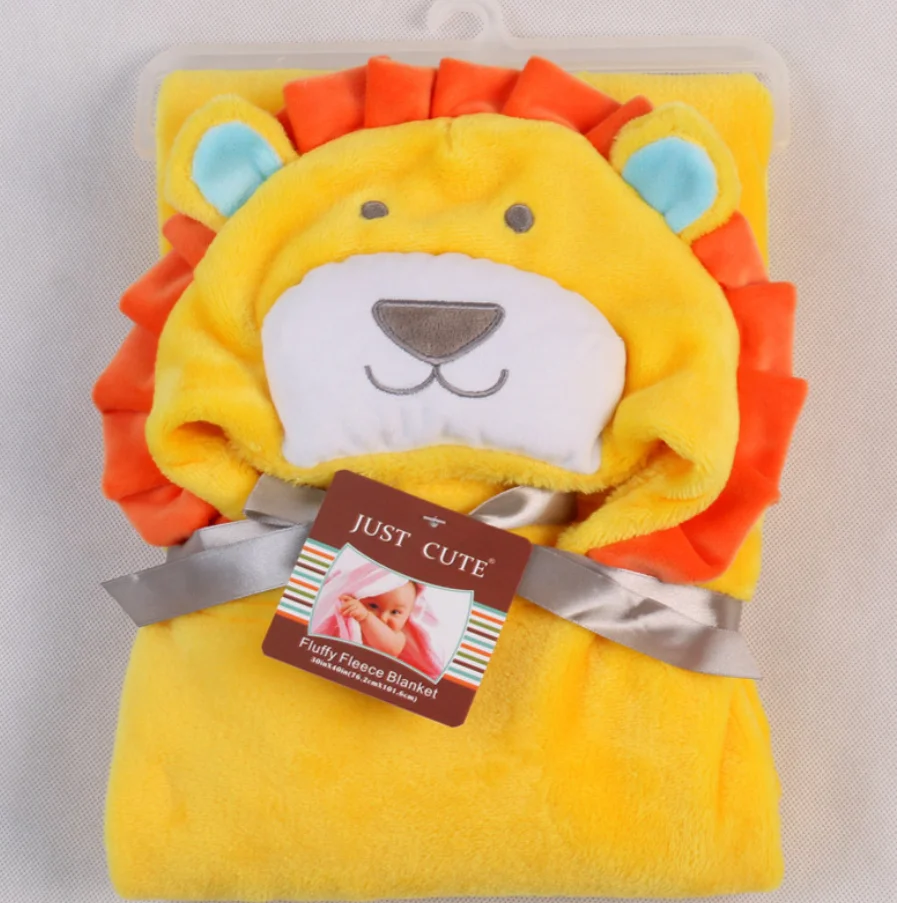 China factory sale soft solid and printed coral fleece animal hood baby swaddle blanket