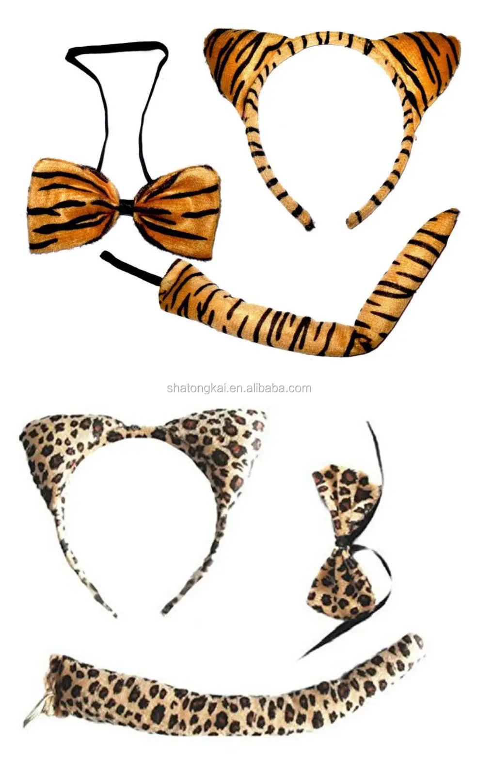 Fancy Dress Animal Costume Tail & Bow Tie Set Ladies Tiger Headband 