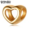 REAMOR Polishing Hollow Gold Silver Color Stainless Steel Beads Heart European Large Charms Bead Casting for Bracelet