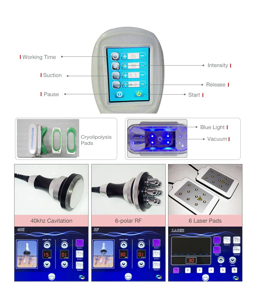 2019 360 cryolipolysis cool body sculpting machines RF 40k body Cavitation with 360 metal handles for body arm and double chin s
