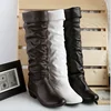 Women factory wholesale Lady pu leather knee boots buckle shoes winter chunky heel boots