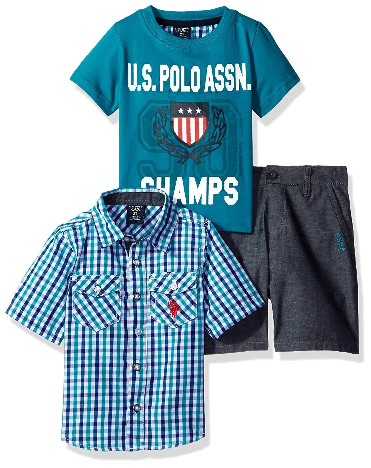 U.S. Polo Assn. Boys' Little Sleeve Sport, T-Shirt and Twill Short Set