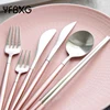 unique trends custom round handle silver plated flatware 4 pcs pink cutlery sets