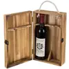 Rustic Dark Torched Wood Double Bottle Wood Wine Box with Top Handle Hinged Lid Carrier