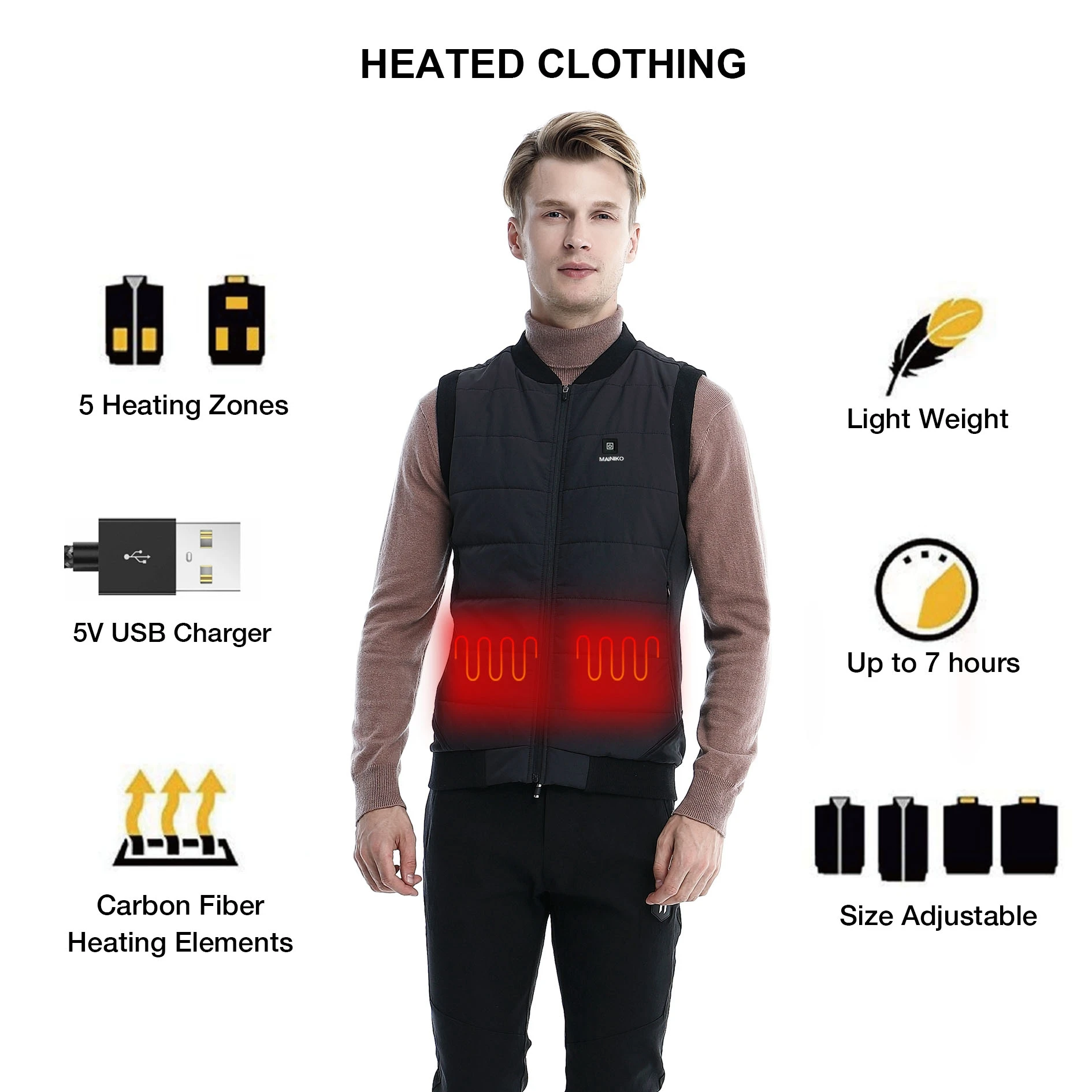 Safety Far Infrared Rechargeable Usb Battery Heating Waistcoat With Pad ...