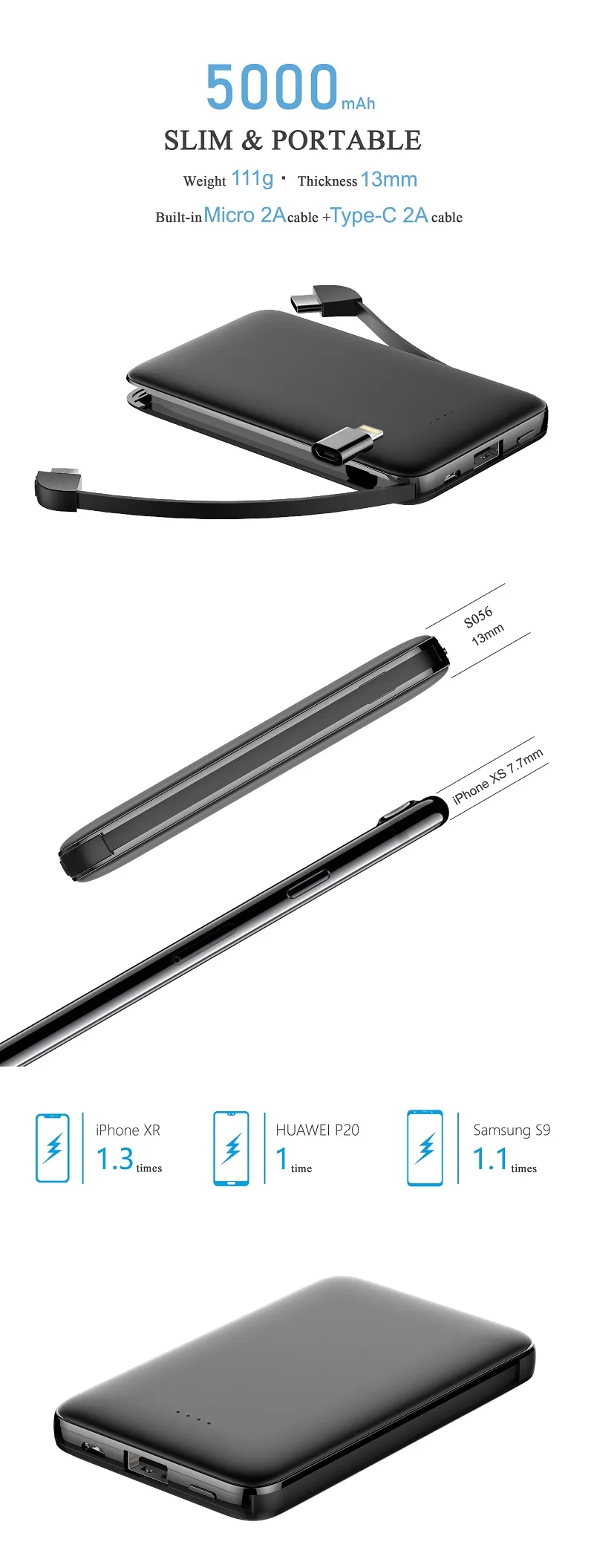 2019 Small Size Power Bank 5000mah Micro Type C Powerbanks With Logo