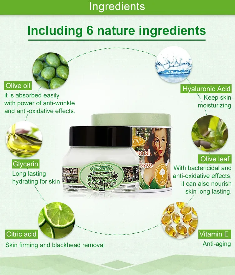 Cosmetic skin brightening moisturizing anti aging best olive face cream