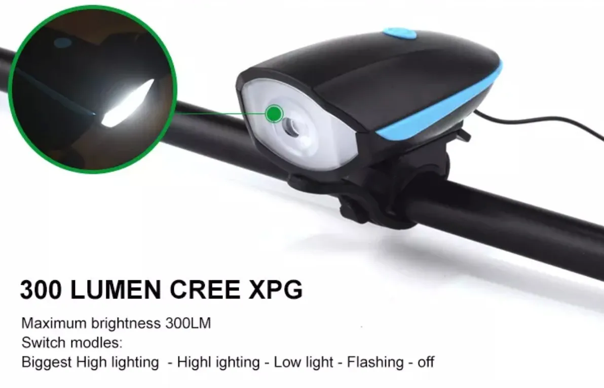 Bike Front Light High Bright Electric Horn Ip44 Waterproof Usb Rechargeable Bicycle Head Light