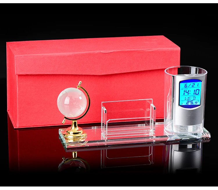 Multifunctional K9 Crystal Electronic Clock Thermometer Four In One