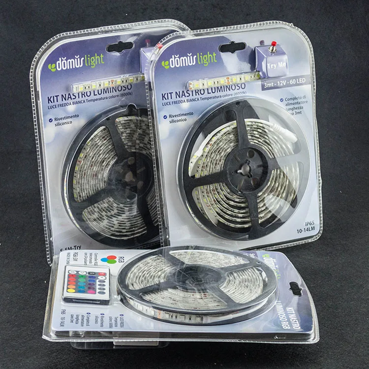 Hot selling in amazon home decoration smd2835/smd5050 blister packaging 5meter kit 12v/24v led strip lights with power