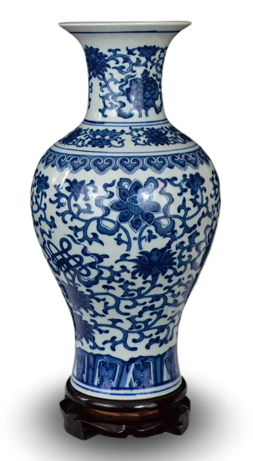 classic blue and white floral porcelain vase fishtail vase china ming style 13 25 free wood base