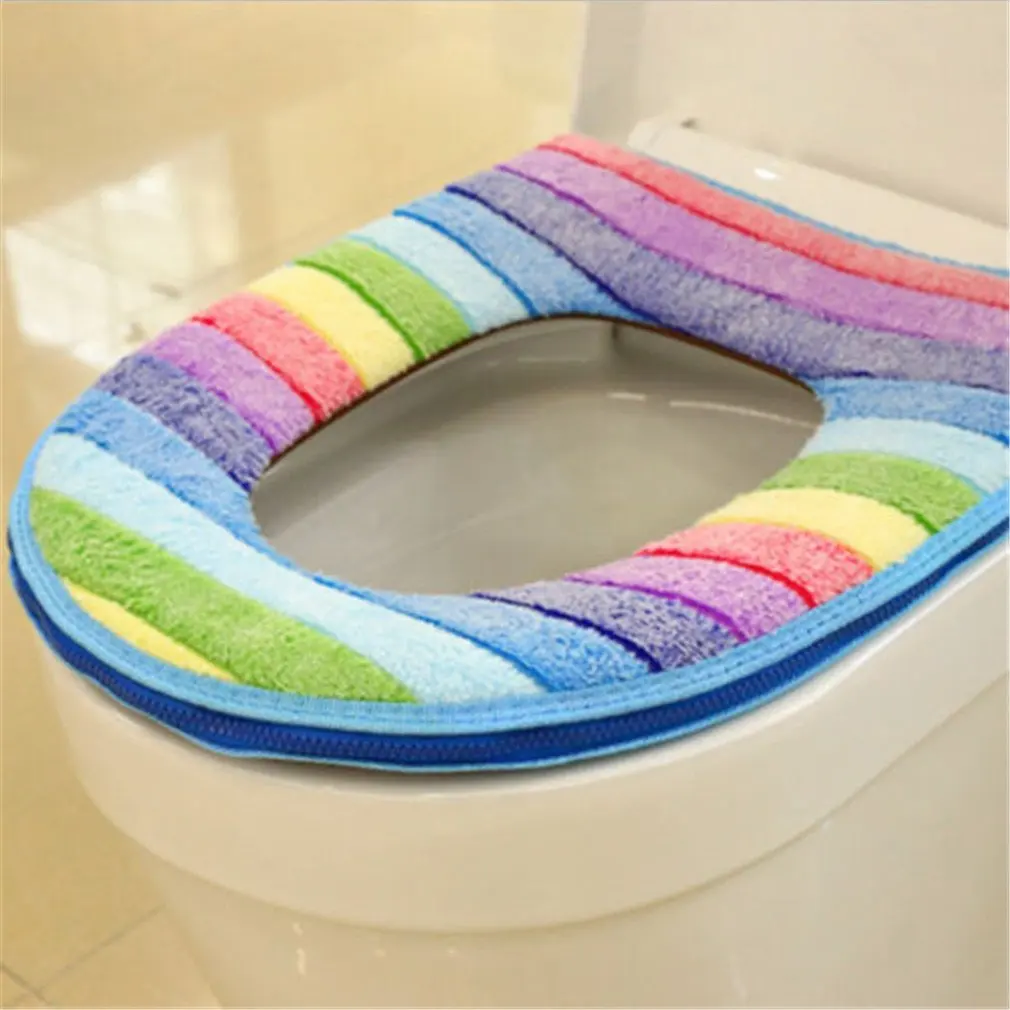 FEWER Comfortable Toilet Seat Soft Cloth Washable Lid Top Cover Pad Bathroom Warmer Winter Toilet Seat Cover Sky Blue